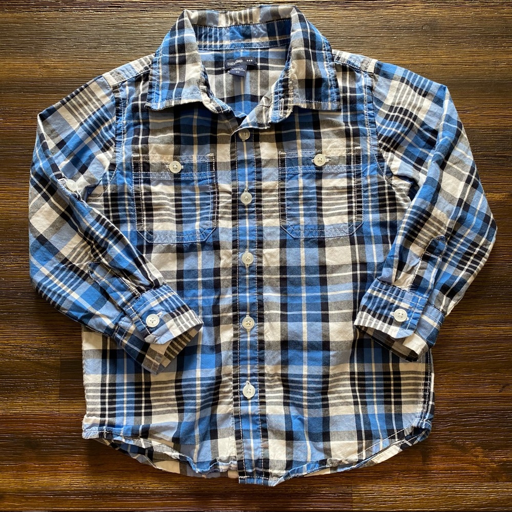 Gap Boys Blue Plaid Button Down Shirt 4T